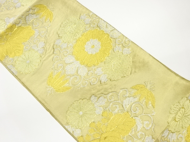 菱に菊桐唐草模様織出し袋帯